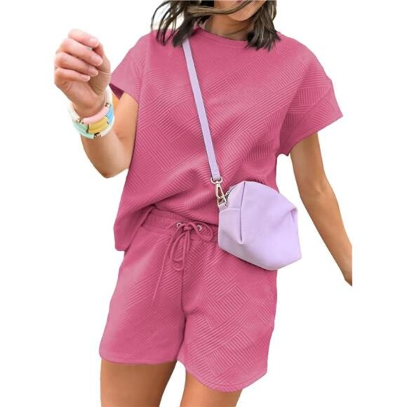 Women's 2-Piece Sweatsuit - Casual Pullover Top & Drawstring Shorts Lounge‎ Set - Picture 1 of 6